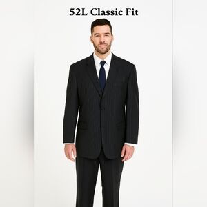 HS&M Men's Big & Tall Executive Navy Pinstripe 2PCS 100% Wool Suit Size 52L